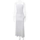 DAIIIBABYYY  -  Summer Holiday Fashion Strapless White Long Dress Women Sexy Hot Sheer Transparent Mesh Dress Robe Vacation Seaside Fairy Dress