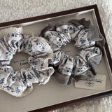 Daiiibabyyy -  French Sweet Girl Blue Fragmented Flower Large Intestine Hair Hoop Women's Fresh Ballet Style Hair Rope Headband HairAccessories