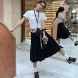 Daiiibabyyy  Preppy Style Pleated Skirt Women Vintage Korean Style Black Mid Length Skirt Harajuku Fashion Patchwork Classic Skirts