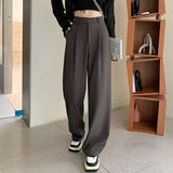 Daiiibabyyy  New Narrow Suit Mop Pants for Women Loose Solid Color Slim Straight Trousers Casual Elastic High Waist Wide Leg Pants Mujer