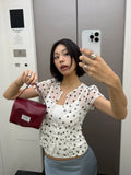 Daiiibabyyy  Fashion Polka Dot Sheer Short Sleeve Blouse Women Elegant Casual Versatile Retro Crop Tops Lady Daily Commute Streetwear