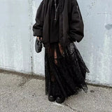 DAIIIBABYYY  -  Sexy Black Lace Long Skirt Women Y2K Streetwear Mesh Sheer Maxi Skirts Summer Dark Coquette Gyaru Harajuku Gothic Faldas