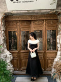 Daiiibabyyy  Princesscore Coquette Dress Women Black White Colorblock Bowknot Cowl Neck High Waist Slim Fit Maxi Dress Elegant Party Outfit