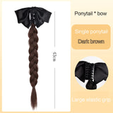 Daiiibabyyy  Synthetic Claw Clip Braided Ponytail Wig Bow Low Ponytail Braided Hair Accessories  Fake Braids Ponytail Hair Extension