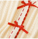 DAIIIBABYYY  -  Sweet Girl V-neck Bow Long-sleeved Knitted Sweaters Autumn and Winter Korean Style Slim Fit Versatile Temperament Pullover Tops