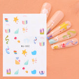 Daiiibabyyy Silver Heart Stars Nail Sticker 5D Realistic Glitter Shiny Pentagram Y2K Style Self Adheisve Charms Decals Nail Art Decoration
