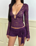Daiiibabyyy  Solid Color Sheer Lace Long Sleeve Women Shirt Elegant Deep V Floral Lace Mesh Shirts Lady Daily Commute Street Outerwear