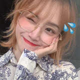 DAIIIBABYYY  -  New Fashion Anti-Blue Light Glasses Glitter Metal Gold Color Frame Flat Lens Plain Eyeglasses Women Large Square Frame Eyewear