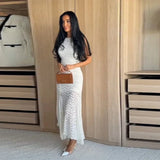 Daiiibabyyy  French Style White Lace Midi Dresses Women Trendy Sleeveless Crew Neck Bodycon Mermaid Hem Elegant Bridesmaid Wedding Guest Gown