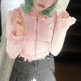 Daiiibabyyy Pink Hoodies Women Autumn Bows Decoration Lace Trim Cute Sweatshirts for Sweet Girls Hooded Pullovers Harajuku Kawaii Clothes