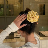 Daiiibabyyy  Women's Hair Claw Clip Checkered Yellow Rose Exquisite Grab Clip Hair Grab High End Korean Hair Accessory Flower Head Accessory