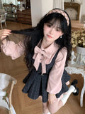 Daiiibabyyy  New Fashion Sweet Elegant Long Sleeve Dress Women Cute Bow Plaid Shirt Puffy Skirt Dresses Japanese Chic Korean Popular Clothes