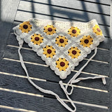 Daiiibabyyy  New Travel Photo Spring New Seaside Atmosphere Hook Flower Triangular Headscarf Women's Pastoral Style Flower Headband