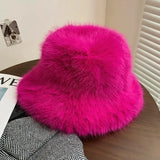 Daiiibabyyy  New Big Fluffy Faux Fur Bucket Hats for Women Luxury Plush Fisherman's Hat Winter Warm Fashion Colorful and Gorgeous Party Hat