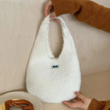 Daiiibabyyy  Ladies' Tote Bag Autumn Winter Korean Plush Dopamine Sweet Kawaii Simple Versatile Daily Large Capacity Knitted Handbag For Girl