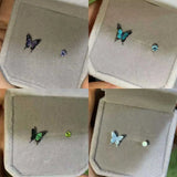 Daiiibabyyy  Asymmetric Dreamy Purple Blue Butterfly Stud Earrings Gothic Dark Insect Earrings Women Fashion Jewelry