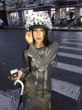 Daiiibabyyy  Designer Imitation Fur Splicing Berets Women Korean Version Fashion British Leather Brim Painter Newsboy Hat Tide Autumn Winter