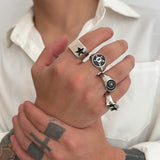 Daiiibabyyy  4pcs Set Hip-hop Punk Geometric Oval Rectangular Five-pointed Star Opening Rings for Men  Trendy Personality Jewelry Sets Gift