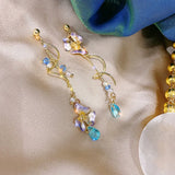 Daiiibabyyy  New Trendy Cute Flower Asymmetrical Spiral Dangle Earrings for Women Charm Long Tassel Blue Crystal Drop Earring Wedding Jewelry