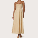 Daiiibabyyy  Women Tube Maxi Dress Ruched Strapless Bodice A Line Long Dress Elegant Lady Sleeveless Flowy Summer Sundress