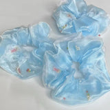 Daiiibabyyy  1Pc Elegant Light Blue Organza Scrunchie With Goldfish & Bead Details: Fairy - Like Hair Accessory For Women, Perfect For Daily