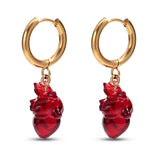 Daiiibabyyy  Unique Acrylic Red Beating Heart Drop Earrings for Women Personality Golden Circle Dangle Earring Halloween Party Holiday Gifts