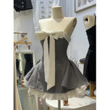 DAIIIBABYYY  -  Elegant Bow Mini Dress Women Party Prom Sexy Strapless Dresses Summer Korean Fashion Ruffles Patchwork Bodycon Vestidos