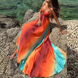 DAIIIBABYYY  -  Summer Sexy Halter Sleeveless Gradient Sling Dress Beach Holiday Backless Lace Up Slim Party Dresseses 2025 Women's Long Dress