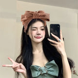 Daiiibabyyy Stylish Solid Color Bowtie Headband Simple Soft Corduroy Makeup Headwear Personality Girls Wash Face Hairband