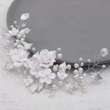 Daiiibabyyy  1Pc Flower Bride Wedding Hair Vine Pearl Bridal Hair Piece Leaf Hair Accessories Rhinestone Headband for Women and Girls