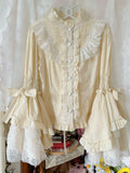 Daiiibabyyy  Long Sleeve Lolita Sweet Kawaii Cosplay Holiday Party Blouse Pink Black White Stand Collar Solid Shirt Lace JK SK Ruffle Tops