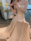 DAIIIBABYYY  -  Sleeveless Slim Sweet Solid Slash Neck Dress for Woman Summer New Elegant Spaghetti Strap Korean Female Casual Clothes