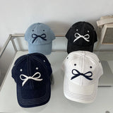 Daiiibabyyy College Style Bow Embroidery Baseball Cap Women  New Spring Summer Wide-brimmed Soft-top Baseball Cap