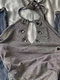 DAIIIBABYYY  -  Hollow Out Halter Streetwear Camisole Summer Slim Fit Y2k Aesthetic Women Vintage Gray Tank Top Grunge Backless Harajuku Vest