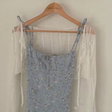 DAIIIBABYYY  -  Korean Splicing Fungus Edge Floral Suspender Dress Women Summer New Style French Small Fresh Lace Up Short Vestidos