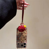 Daiiibabyyy  Through hole vortex painted floral pony phone case with fur plush bell hanging rope for iPhone 11 12 13 14 15 16 17 Pro Max