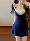 DAIIIBABYYY  -  French Style Hot Girl Flying Sleeve Dress Women's Summer Pure Sexy Lace Slim Fit A-line Short Dress Fashion Female Clothes