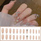 Daiiibabyyy 24pcs/box Butterfly Rhinestone Nail Art Wearable Detachable Press on Fake Nails Tips with Glue Super Shiny Fashion Finished Nail