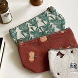Daiiibabyyy  Women's Bag InS-style Embroidered Makeup Bag Portable Cartoon Coin Purse Hand-held Bag Storage Bag Green Color Simple For Girls