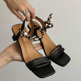 DAIIIBABYYY  -  White Black Woman Ankle Strap Sandals Leather Cross-Tied High Heels Shoes Sexy Lace Up Party Pumps shoe Size 35-42