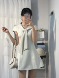 Daiiibabyyy  Slimming A-Line ort Dr Navy Collar Summer New Sle Waist-Cinching Ele High-End Feel ort Sve V-ne Dr