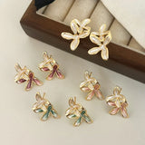 Daiiibabyyy  Tibetan Silver Gold Plated Enamel Flower Plant Stud Earring for Women Cute Fashion Jewelry Light Luxury Accessories