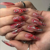 Daiiibabyyy  24Pcs Blue Long False Nails Butterfly Ballet French Cartoon  Wearable Fake Nails Full Cover Design Press on Nails Tips Art