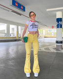 Daiiibabyyy Yellow Ripped Women Flare Jeans Lady Stretch Vintage High Waist Denim Pants Lady Y2K Punk Streetwear Slim Bell Bottom Trousers