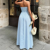 Daiiibabyyy  Women Deep V Neck Color Blocked Striped Vacation Dress Summer Backless Sleeveless Hanging Neck Beach Straps Leisure Long Skirt