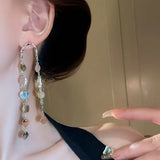 Daiiibabyyy  Long Colorful Sequins Disc Tassel Dangle Earrings Silver Color U Hook Metal Chain Drop Earrings for Women Party Evening Jewelry