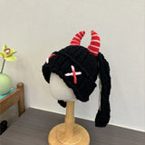 Daiiibabyyy  Trendy Versatile Knitted Beanies Thickened Warm Pullover Hat Y2K Ear Protection Little Devil Hat Autumn Winter Season
