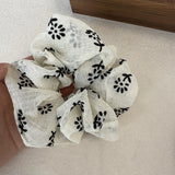 DAIIIBABYYY  -  Wholesale French Retro Black And White Floral Elastic Scrunchie Simple Fashion Fabrics Hair Rope Hair Accessories