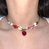 Daiiibabyyy  Fashion Green Apple Pendant Necklaces for Women Cute Ceramic Handmade Beaded Adjustable Choker Necklaces Birthday Jewelry Gifts