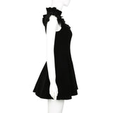 DAIIIBABYYY  -  Elegant Black Velvet Dress Retro 2000s Ruched Patchwork Short Sleeve Party Dresses for Women Japanese y2k Ladies Outfits